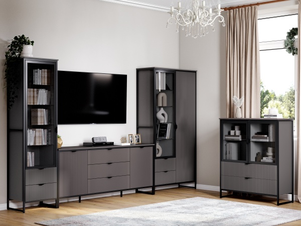 Тумба 2 дв 3 ящ "Нора" гостиная с глухими дверями Графит