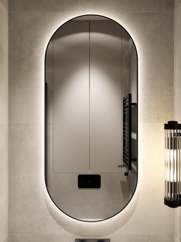 Зеркало навесное Z-16 110х50 см с черной рамкой и подсветкой